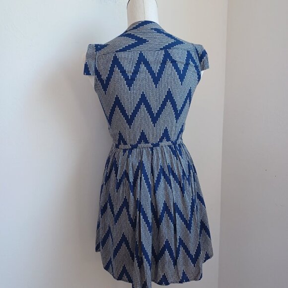 Anthropologie 11 1 TYLHO West Street Dress Blue Chevron Zig Zag Print Womens XS - Picture 3 of 15
